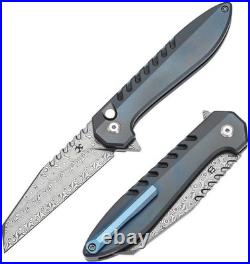 Kansept Knives Kosame Folding Knife 3? Damascus Steel Blade Titanium/CF Handle