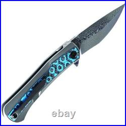 Kansept Knives Kratos Folding Knife 4 Damascus Steel Blade Titanium/Carbon Fiber