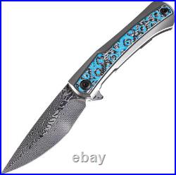 Kansept Knives Kratos Framelock Blue/Black Folding Damascus Pocket Knife