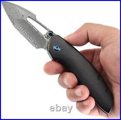 Kansept Knives Link Framelock Blackwash Titanium Folding Damascus Knife 1068A4