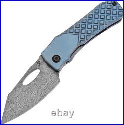 Kansept Knives Loki Framelock Blue Frag Titanium Folding Damascus Knife 1058B7