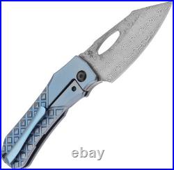 Kansept Knives Loki Framelock Blue Frag Titanium Folding Damascus Knife 1058B7