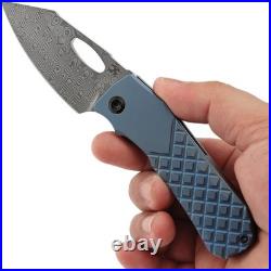 Kansept Knives Loki Framelock Blue Frag Titanium Folding Damascus Knife 1058B7