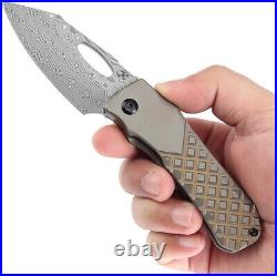 Kansept Knives Loki Framelock Bronze Frag Titanium Folding Damascus Knife 1058B5