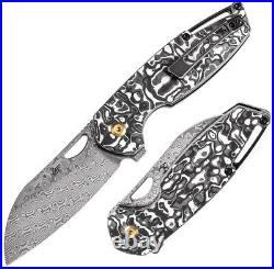 Kansept Knives M6 Folding Knife 3.25 Damascus Steel Blade Carbon Fiber Handle