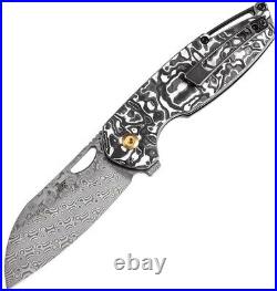 Kansept Knives M6 Folding Knife 3.25 Damascus Steel Blade Carbon Fiber Handle