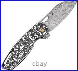 Kansept Knives M6 Folding Knife 3.25 Damascus Steel Blade Carbon Fiber Handle