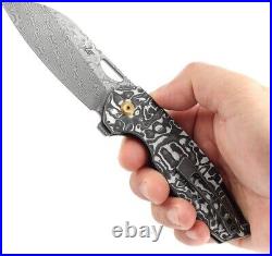 Kansept Knives M6 Folding Knife 3.25 Damascus Steel Blade Carbon Fiber Handle