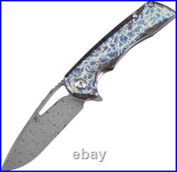 Kansept Knives Mini Kryo Framelock Blue Titanium Folding Damascus Knife 2001S2