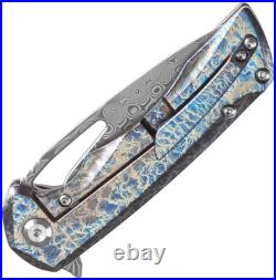 Kansept Knives Mini Kryo Framelock Blue Titanium Folding Damascus Knife 2001S2