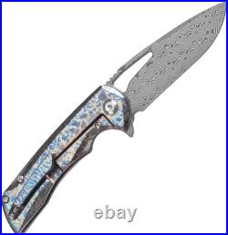 Kansept Knives Mini Kryo Framelock Blue Titanium Folding Damascus Knife 2001S2