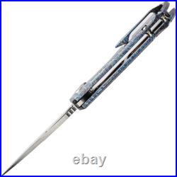 Kansept Knives Mini Kryo Framelock Blue Titanium Folding Damascus Knife 2001S2