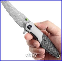 Kansept Knives Mistaken Folding Knife 3.25 Damascus Steel Blade Titanium Handle