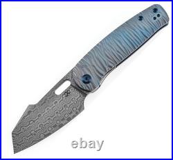 Kansept Knives Orlok Linerlock Blue Rock Titanium Folding Damascus Knife 2111A5