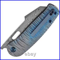 Kansept Knives Orlok Linerlock Blue Rock Titanium Folding Damascus Knife 2111A5