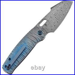 Kansept Knives Orlok Linerlock Blue Rock Titanium Folding Damascus Knife 2111A5