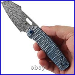 Kansept Knives Orlok Linerlock Blue Rock Titanium Folding Damascus Knife 2111A5