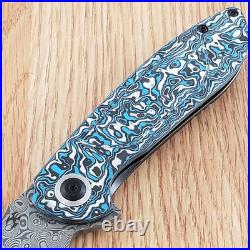 Kansept Knives Prometheus Folding Knife 3.25 Damascus Steel Blade Carbon Fiber