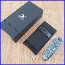 Kansept Knives Prometheus Folding Knife 3.25 Damascus Steel Blade Carbon Fiber