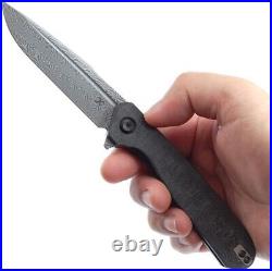 Kansept Knives Qilin Folding Knife 3.5 Damascus Steel Blade Carbon Fiber Handle