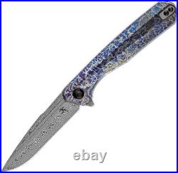 Kansept Knives Qilin Linerlock Lightning Titanium Folding Damascus Knife 1047A3