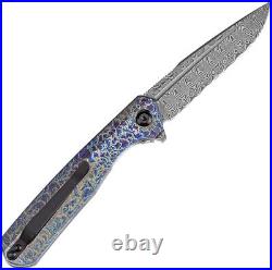 Kansept Knives Qilin Linerlock Lightning Titanium Folding Damascus Knife 1047A3