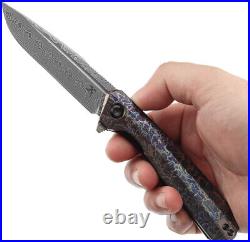 Kansept Knives Qilin Linerlock Lightning Titanium Folding Damascus Knife 1047A3