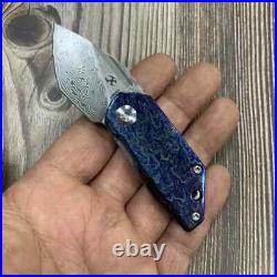 Kansept Knives RIO Folding Knife 1.56 Damascus Steel Blade Titanium Handle