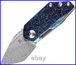 Kansept Knives RIO Pocket Knife Linerlock Blue Titanium Folding Damascus 3044D2