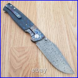 Kansept Knives Shikari Folding Knife 4.25 Damascus Blade Carbon Fiber Handle