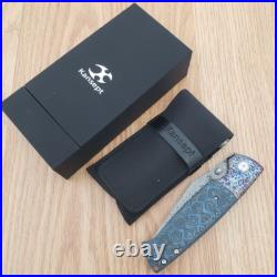 Kansept Knives Shikari Folding Knife 4.25 Damascus Blade Carbon Fiber Handle