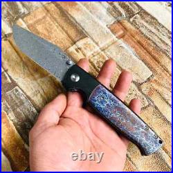 Kansept Knives Shikari Folding Knife 4 Damascus Steel Blade Titanium Handle