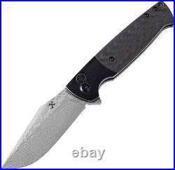 Kansept Knives Skikari Folding Knife 3.38 Damascus Steel Blade Carbon Fiber