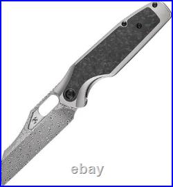 Kansept Knives Tuckamore Folding Knife 3.5 Damascus Steel Blade Gray Titanium