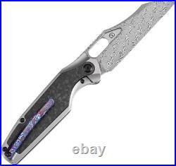 Kansept Knives Tuckamore Folding Knife 3.5 Damascus Steel Blade Gray Titanium