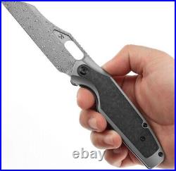 Kansept Knives Tuckamore Folding Knife 3.5 Damascus Steel Blade Gray Titanium