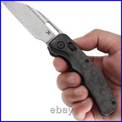 Kansept Knives Vivid Folding Knife 3 Damascus Steel Blade Titanium/CF Handle
