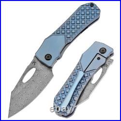 Kansept Loki Folding Knife Blue Frag Titanium Handle Damascus Drop Point K1058B7