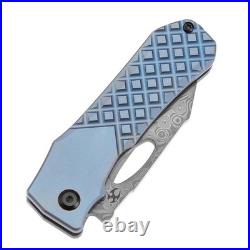 Kansept Loki Folding Knife Blue Frag Titanium Handle Damascus Drop Point K1058B7