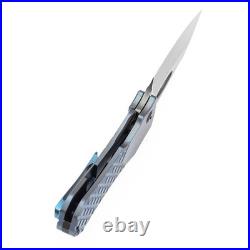 Kansept Loki Folding Knife Blue Frag Titanium Handle Damascus Drop Point K1058B7