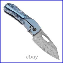 Kansept Loki Folding Knife Blue Frag Titanium Handle Damascus Drop Point K1058B7