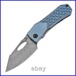 Kansept Loki Folding Knife Blue Frag Titanium Handle Damascus Drop Point K1058B7