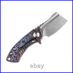 Kansept Mini Korvid Folding Knife Lightning Strike Ti Handle Damascus K3030D1