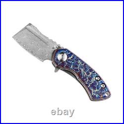 Kansept Mini Korvid Folding Knife Lightning Strike Ti Handle Damascus K3030D1