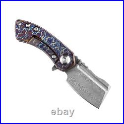Kansept Mini Korvid Folding Knife Lightning Strike Ti Handle Damascus K3030D1