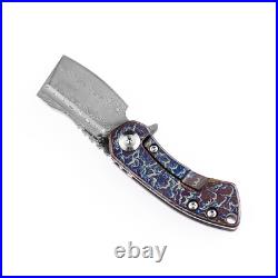Kansept Mini Korvid Folding Knife Lightning Strike Ti Handle Damascus K3030D1