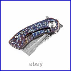 Kansept Mini Korvid Folding Knife Lightning Strike Ti Handle Damascus K3030D1