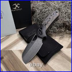 Kansept Nahual K2125V3 EDC Folding Pocket Knife 2.95 Damascus Blade, Titanium