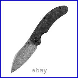 Kansept Nesstreet K1039D1 Pocket Knife 3.58'' Damascus & Shred Carbon Fiber EDC