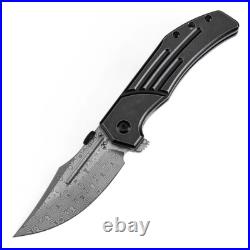 Kansept Orion Folding Knife Blackwash Ti Handle Damascus Clip Point K1089A3